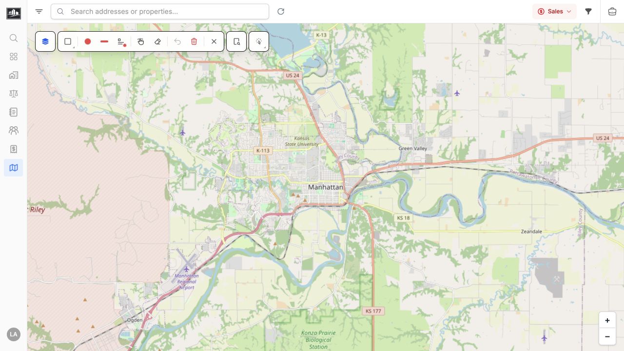 Interactive map centered on Manhattan with the annotation and measurement toolbar open